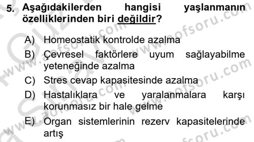 Temel Gerontoloji Dersi 2023 - 2024 Yılı (Vize) Ara Sınav Soruları 5. Soru