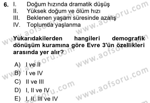 Temel Gerontoloji Dersi 2023 - 2024 Yılı (Vize) Ara Sınav Soruları 6. Soru