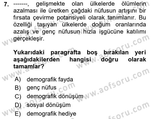 Temel Gerontoloji Dersi 2023 - 2024 Yılı (Vize) Ara Sınav Soruları 7. Soru