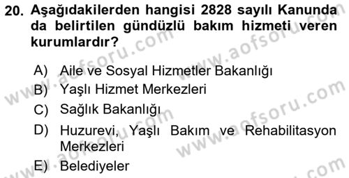 Temel Gerontoloji Dersi 2023 - 2024 Yılı (Final) Dönem Sonu Sınavı 20. Soru