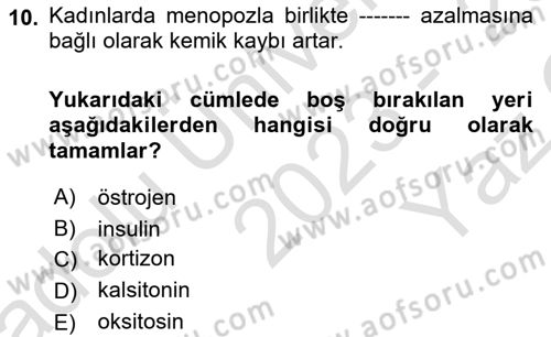 Temel Gerontoloji Dersi 2023 - 2024 Yılı Yaz Okulu Sınav Soruları 10. Soru