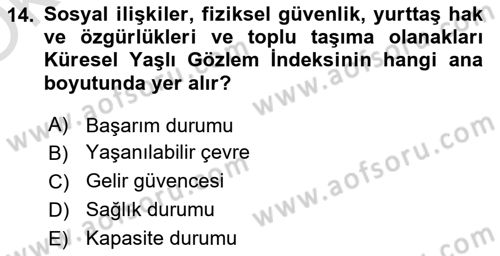 Temel Gerontoloji Dersi 2023 - 2024 Yılı Yaz Okulu Sınav Soruları 14. Soru