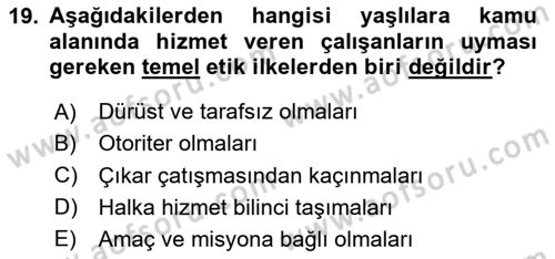 Temel Gerontoloji Dersi 2023 - 2024 Yılı Yaz Okulu Sınav Soruları 19. Soru