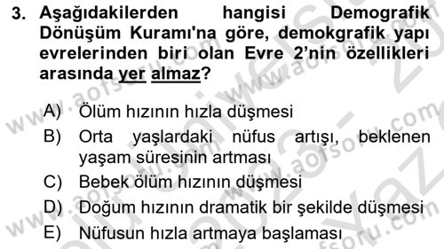 Temel Gerontoloji Dersi 2023 - 2024 Yılı Yaz Okulu Sınav Soruları 3. Soru