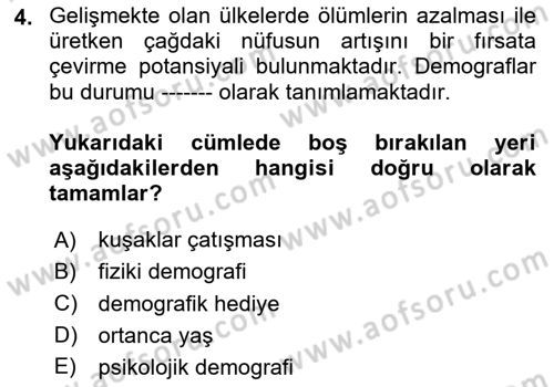 Temel Gerontoloji Dersi 2023 - 2024 Yılı Yaz Okulu Sınav Soruları 4. Soru