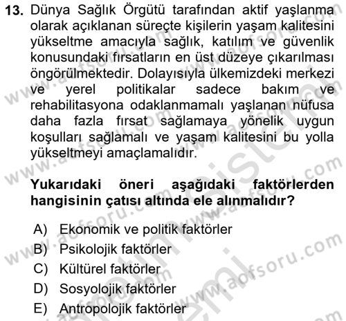 Temel Gerontoloji Dersi 2024 - 2025 Yılı (Vize) Ara Sınavı 13. Soru