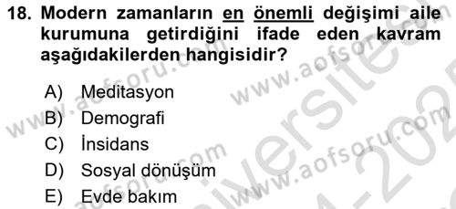Temel Gerontoloji Dersi 2024 - 2025 Yılı Yaz Okulu Sınav Soruları 18. Soru