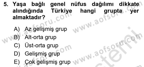 Temel Gerontoloji Dersi 2024 - 2025 Yılı Yaz Okulu Sınav Soruları 5. Soru