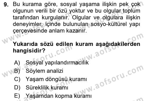 Temel Gerontoloji Dersi 2024 - 2025 Yılı Yaz Okulu Sınav Soruları 9. Soru