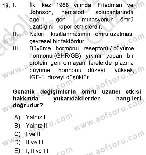Temel Gerontoloji Dersi 2025 - 2026 Yılı (Vize) Ara Sınav Soruları 19. Soru
