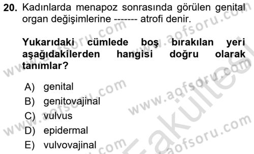 Temel Gerontoloji Dersi 2025 - 2026 Yılı (Vize) Ara Sınav Soruları 20. Soru