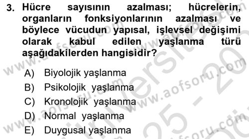 Temel Gerontoloji Dersi 2025 - 2026 Yılı (Vize) Ara Sınav Soruları 3. Soru
