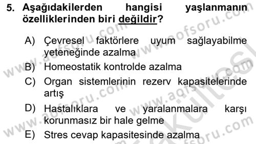 Temel Gerontoloji Dersi 2025 - 2026 Yılı (Vize) Ara Sınav Soruları 5. Soru