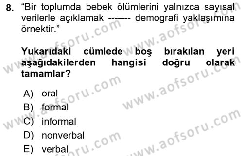 Temel Gerontoloji Dersi 2025 - 2026 Yılı (Vize) Ara Sınav Soruları 8. Soru