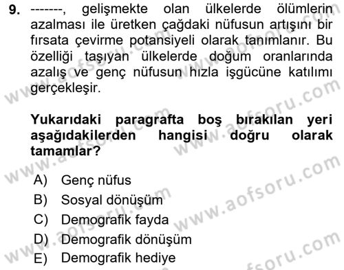 Temel Gerontoloji Dersi 2025 - 2026 Yılı (Vize) Ara Sınav Soruları 9. Soru