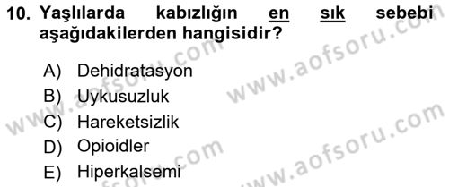 Temel Gerontoloji Dersi 2025 - 2026 Yılı (Final) Dönem Sonu Sınav Soruları 10. Soru