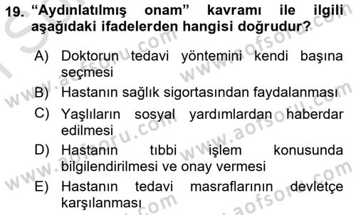 Temel Gerontoloji Dersi 2025 - 2026 Yılı (Final) Dönem Sonu Sınav Soruları 19. Soru