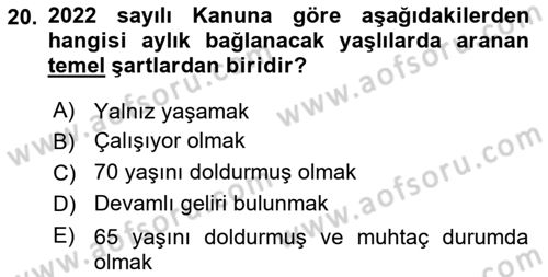 Temel Gerontoloji Dersi 2025 - 2026 Yılı (Final) Dönem Sonu Sınav Soruları 20. Soru