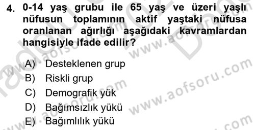 Temel Gerontoloji Dersi 2025 - 2026 Yılı (Final) Dönem Sonu Sınav Soruları 4. Soru