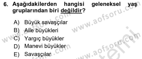 Temel Gerontoloji Dersi 2025 - 2026 Yılı (Final) Dönem Sonu Sınav Soruları 6. Soru