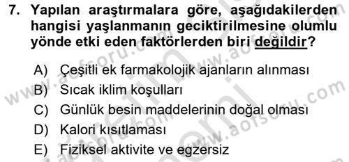 Temel Gerontoloji Dersi 2025 - 2026 Yılı (Final) Dönem Sonu Sınav Soruları 7. Soru