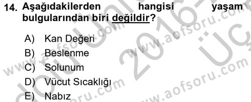 Yaşlı Bakımı İlke Ve Uygulamaları Dersi 2016 - 2017 Yılı 3 Ders Sınav Soruları 14. Soru