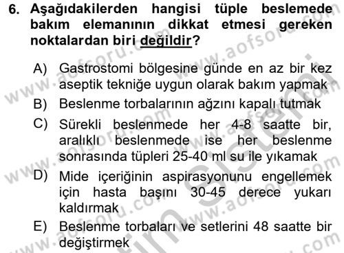 Yaşlı Bakımı İlke Ve Uygulamaları Dersi 2016 - 2017 Yılı 3 Ders Sınav Soruları 6. Soru