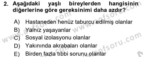 Yaşlı Bakımı İlke Ve Uygulamaları Dersi 2016 - 2017 Yılı (Vize) Ara Sınav Soruları 2. Soru