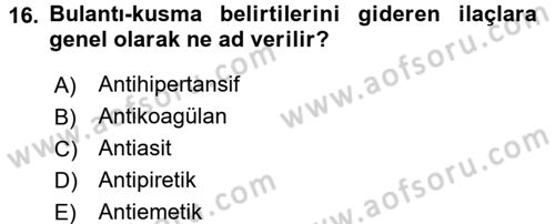 Yaşlı Bakımı İlke Ve Uygulamaları Dersi 2017 - 2018 Yılı (Final) Dönem Sonu Sınav Soruları 16. Soru