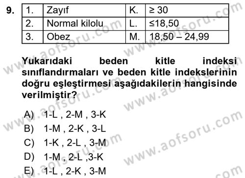 Yaşlı Bakımı İlke Ve Uygulamaları Dersi 2018 - 2019 Yılı (Vize) Ara Sınav Soruları 9. Soru