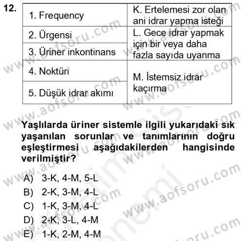 Yaşlı Bakımı İlke Ve Uygulamaları Dersi 2018 - 2019 Yılı (Final) Dönem Sonu Sınav Soruları 12. Soru