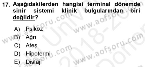 Yaşlı Bakımı İlke Ve Uygulamaları Dersi 2018 - 2019 Yılı (Final) Dönem Sonu Sınav Soruları 17. Soru