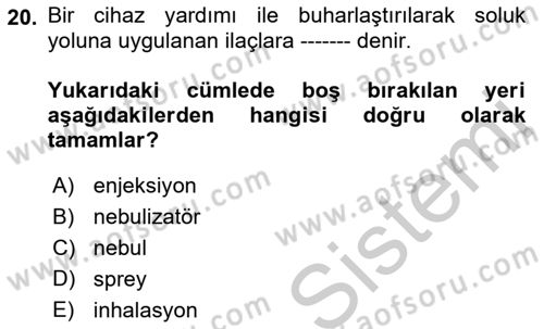 Yaşlı Bakımı İlke Ve Uygulamaları Dersi 2018 - 2019 Yılı Yaz Okulu Sınav Soruları 20. Soru