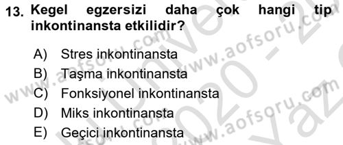 Yaşlı Bakımı İlke Ve Uygulamaları Dersi 2020 - 2021 Yılı Yaz Okulu Sınav Soruları 13. Soru