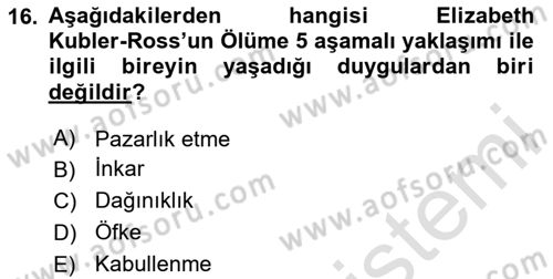 Yaşlı Bakımı İlke Ve Uygulamaları Dersi 2020 - 2021 Yılı Yaz Okulu Sınav Soruları 16. Soru