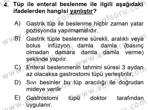 Yaşlı Bakımı İlke Ve Uygulamaları Dersi 2020 - 2021 Yılı Yaz Okulu Sınav Soruları 4. Soru