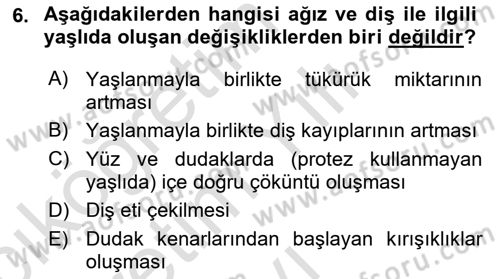 Yaşlı Bakımı İlke Ve Uygulamaları Dersi 2020 - 2021 Yılı Yaz Okulu Sınav Soruları 6. Soru