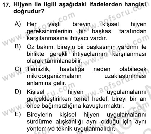 Yaşlı Bakımı İlke Ve Uygulamaları Dersi 2023 - 2024 Yılı (Vize) Ara Sınav Soruları 17. Soru