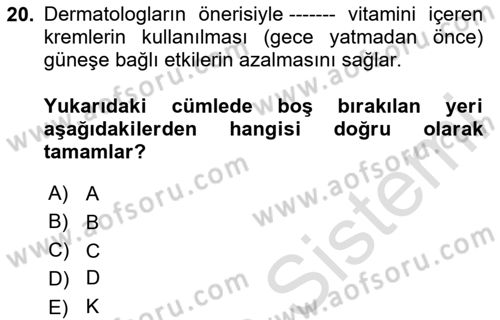 Yaşlı Bakımı İlke Ve Uygulamaları Dersi 2023 - 2024 Yılı (Vize) Ara Sınav Soruları 20. Soru