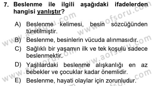 Yaşlı Bakımı İlke Ve Uygulamaları Dersi 2023 - 2024 Yılı (Vize) Ara Sınav Soruları 7. Soru