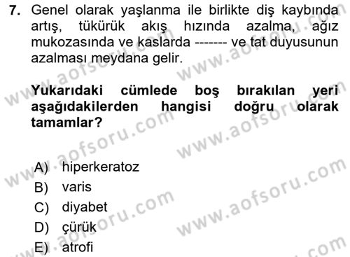 Yaşlı Bakımı İlke Ve Uygulamaları Dersi 2023 - 2024 Yılı Yaz Okulu Sınav Soruları 7. Soru