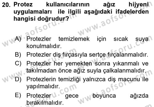 Yaşlı Bakımı İlke Ve Uygulamaları Dersi 2024 - 2025 Yılı (Vize) Ara Sınav Soruları 20. Soru