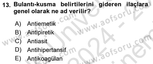 Yaşlı Bakımı İlke Ve Uygulamaları Dersi 2024 - 2025 Yılı (Final) Dönem Sonu Sınav Soruları 13. Soru