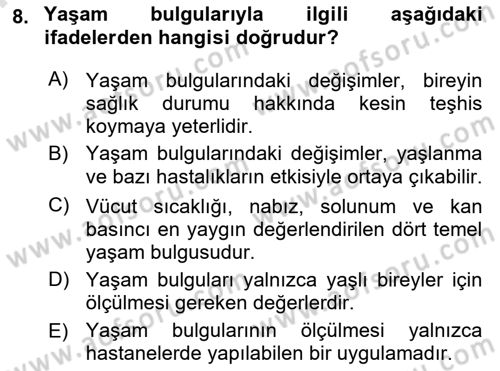 Yaşlı Bakımı İlke Ve Uygulamaları Dersi 2024 - 2025 Yılı (Final) Dönem Sonu Sınav Soruları 8. Soru