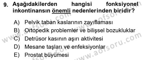 Yaşlı Bakımı İlke Ve Uygulamaları Dersi 2024 - 2025 Yılı (Final) Dönem Sonu Sınav Soruları 9. Soru