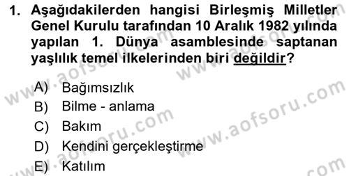 Yaşlı Bakımı İlke Ve Uygulamaları Dersi 2025 - 2026 Yılı (Vize) Ara Sınav Soruları 1. Soru