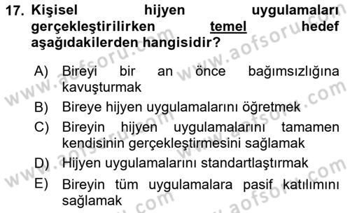 Yaşlı Bakımı İlke Ve Uygulamaları Dersi 2025 - 2026 Yılı (Vize) Ara Sınav Soruları 17. Soru