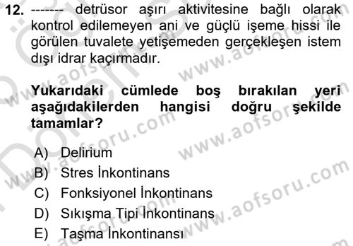 Yaşlı Bakımı İlke Ve Uygulamaları Dersi 2025 - 2026 Yılı (Final) Dönem Sonu Sınav Soruları 12. Soru
