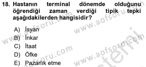 Yaşlı Bakımı İlke Ve Uygulamaları Dersi 2025 - 2026 Yılı (Final) Dönem Sonu Sınav Soruları 18. Soru