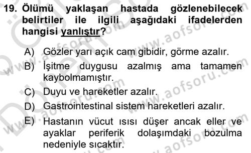 Yaşlı Bakımı İlke Ve Uygulamaları Dersi 2025 - 2026 Yılı (Final) Dönem Sonu Sınav Soruları 19. Soru